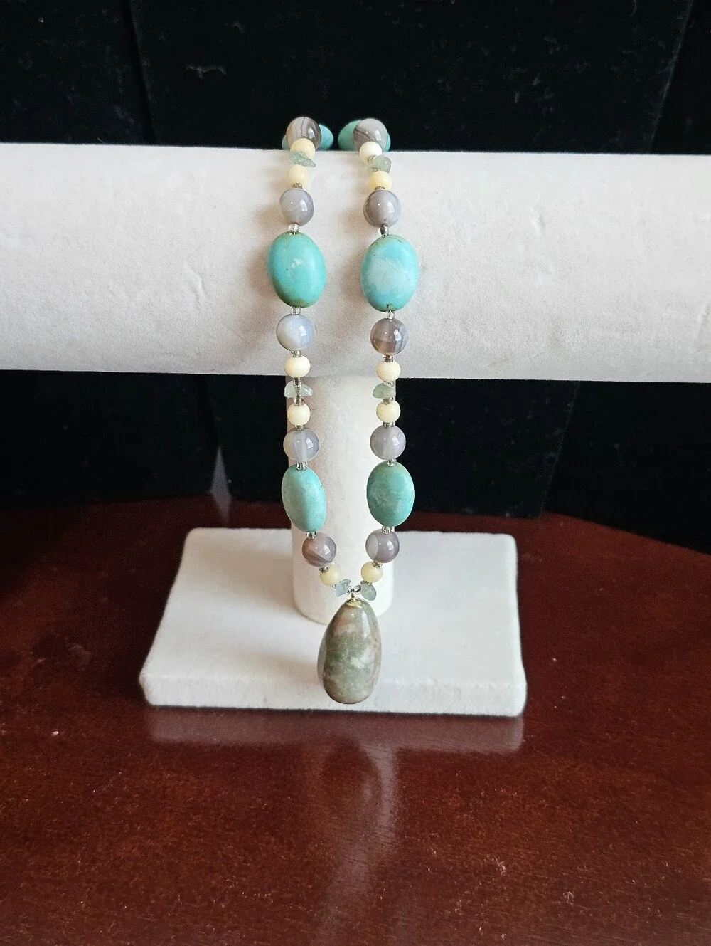 Artisan Natural Turquoise Mixed Gemstone Beaded Drop Necklace